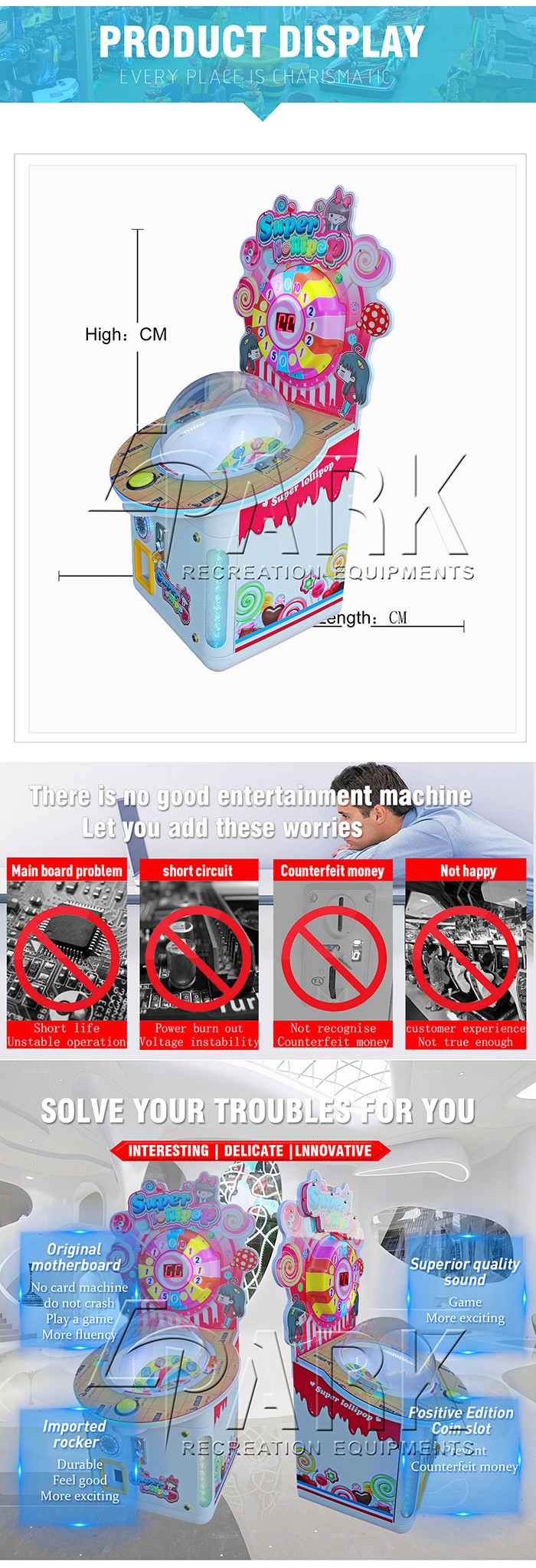 480W Crane Game Machine , Super Lollipop Prize Game Candy Machine