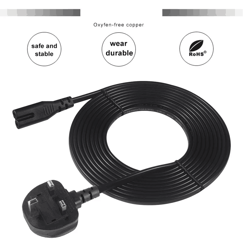 Pure Copper Conductor 1.5m Black Figure 8 Power Cord IEC C7 UK Power Cable