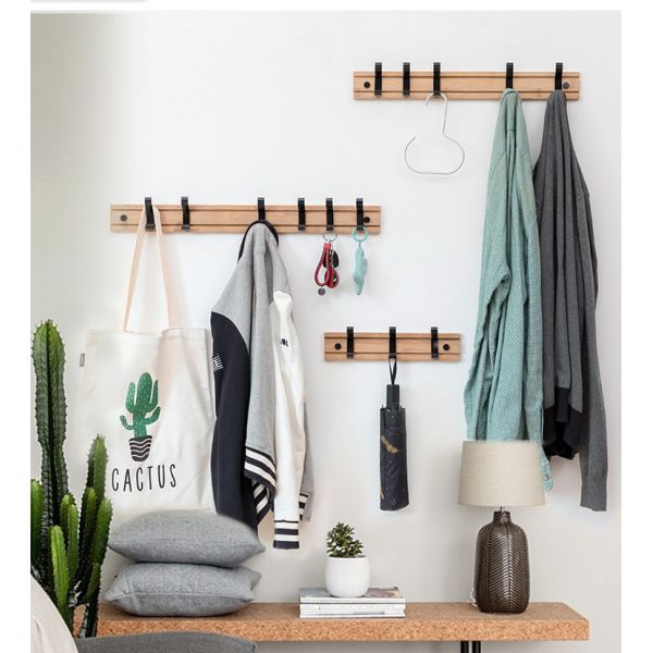 Coat Hat Hanger for Wall Organized and Storage with Movable Hooks Bamboo Sundries Rack