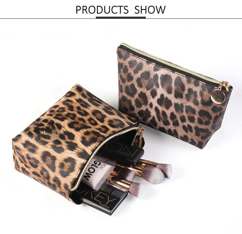 Travel Portable Waterproof Leather Leopard Print Cosmetic Bag Storage
