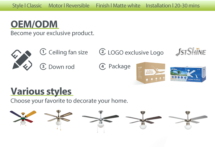 OEM Remote Control Ceiling Fan with 1stshine Classic White Finish and 4 MDF Blades