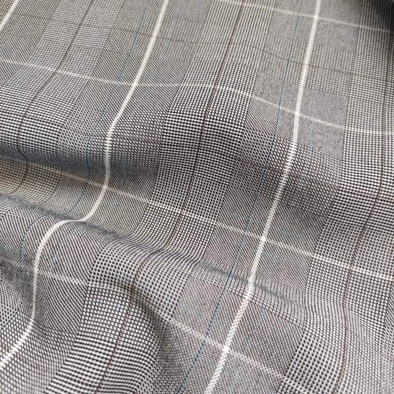 90% Polyester 10% Spandex Medium Weight Check Yarn Dyed Suit Fabric