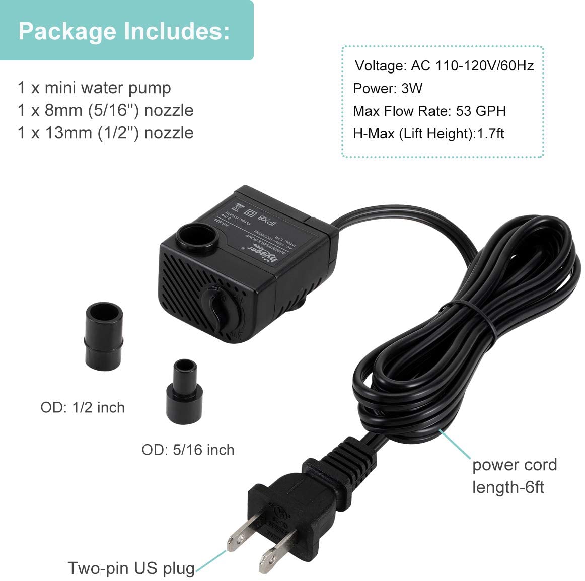 Ultra Quiet 53GPH Aquarium Water Pump