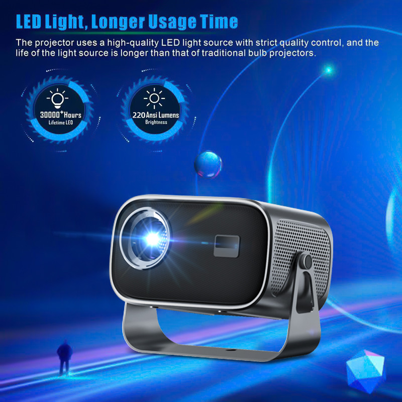 Mini Portable Projector with WiFi6 2.4G/5G 802.11a/b/g/n/ac/ax GPU ARM Mali-450 MP2 GPU 720P LCD Projection Technology