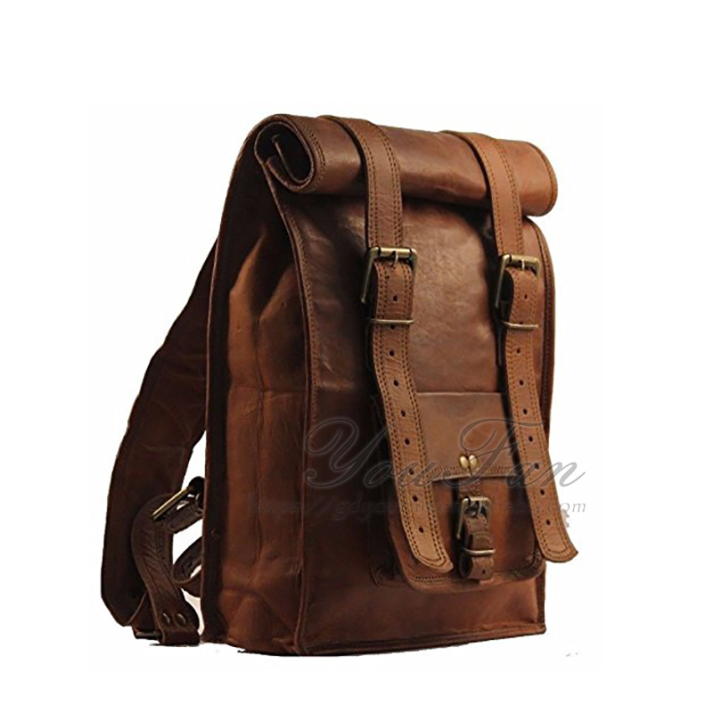 Mens Vintage Roll On Laptop Backpack leather rucksack