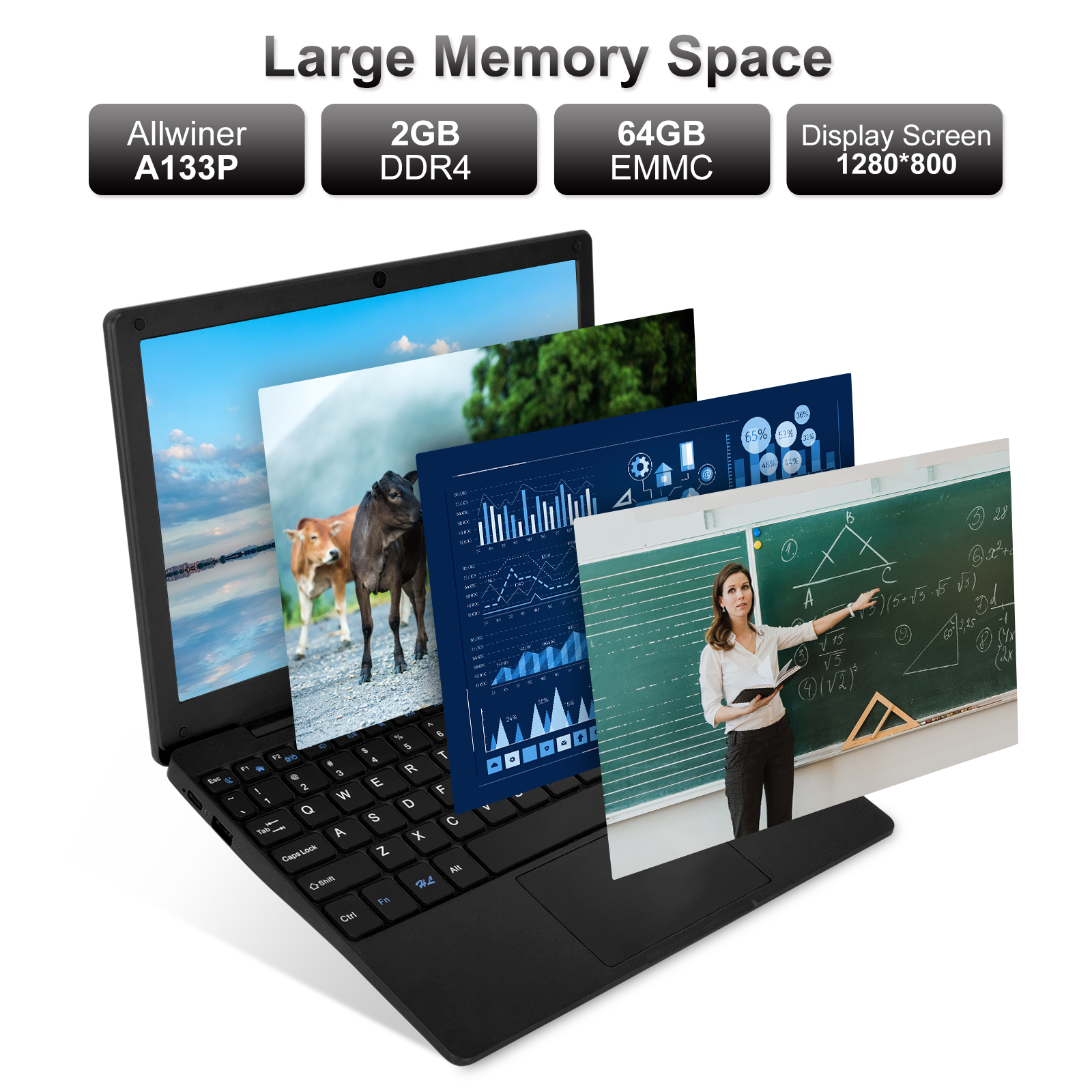 Allwinner A133 Quad Core 10.1 Inch Android Laptop 2GB RAM 64GB Storage For Students Education