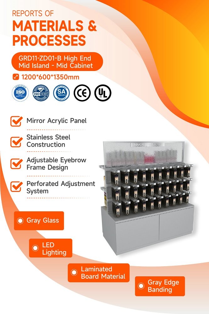 GDR11-ZD01-B Cosmetics Retail Display with LED Light Strips and Gray Glass for Mall Boutiques