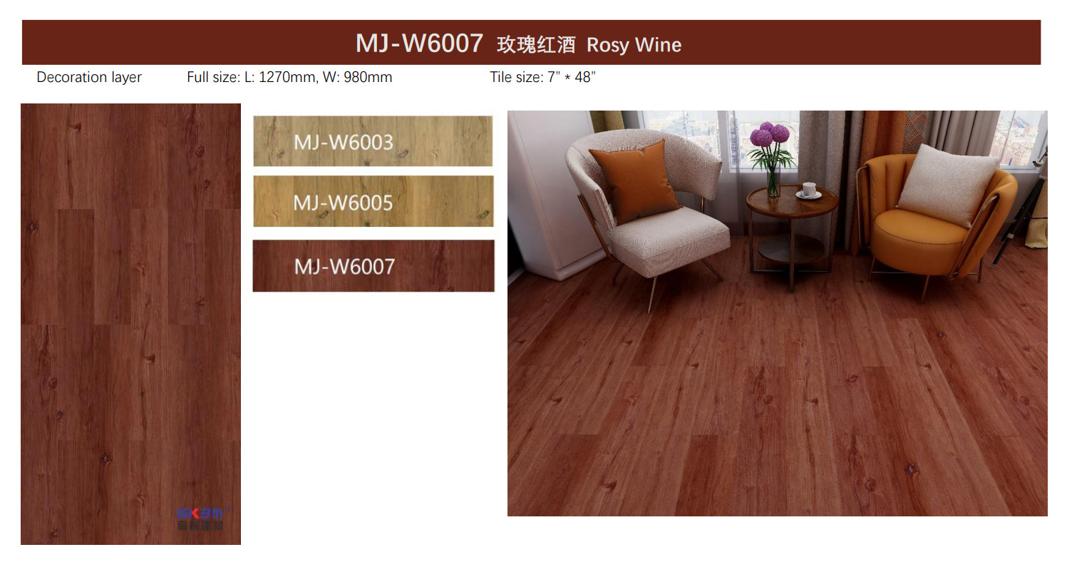 Rosy Wine Red Click SPC Flooring 5mm 0.3-0.6mm GKBM Greenpy MJ-W6007