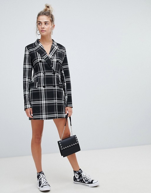 OEM high quality girls multi check print blazer dress