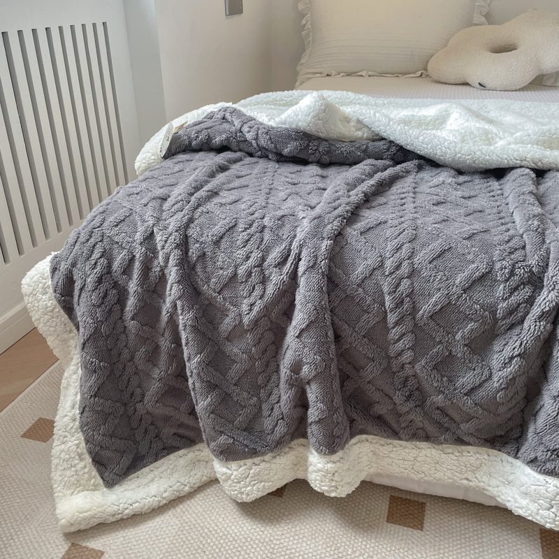 Jacquard Double Layer Flannel Throw Winter Fleece Sherpa Blanket 3ps Quantity Grade