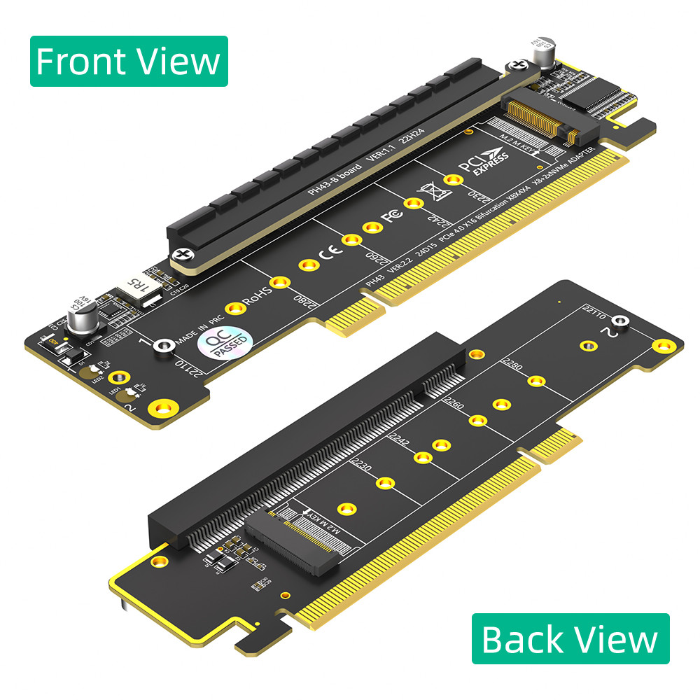 Dual NVMe PCIe Adapter PCIe 4.0 X16 to Dual NVMe and 1x More PCIe x16 Adapter for M.2 NVMe SSD