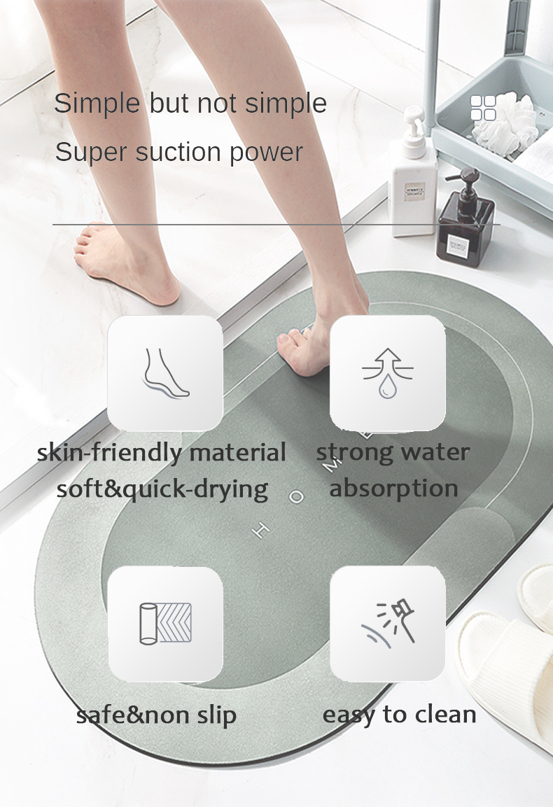 Soft Non Slip Customized Diatomite Bath Mat for Bathroom Absorbent Floor Customization