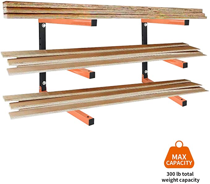 Bars Wall Mount Wood Organizer Lumber Storage Metal Rack with 3-Level