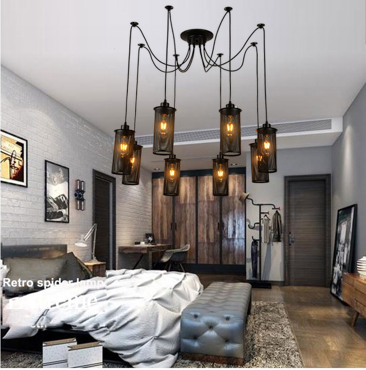 Retro Loft Industrial Chandelier Adjustable E27 Multi Head Lamps Restaurant metal lamp(WH-VP-225）
