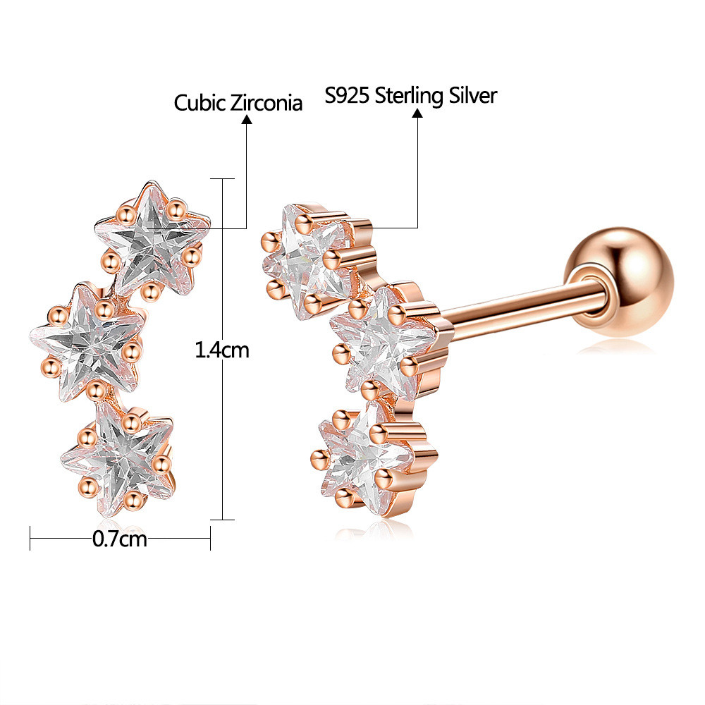 18K Gold Plated 925 Sterling Silver Star Cubic Zirconia Stud Earrings for Women Accessories