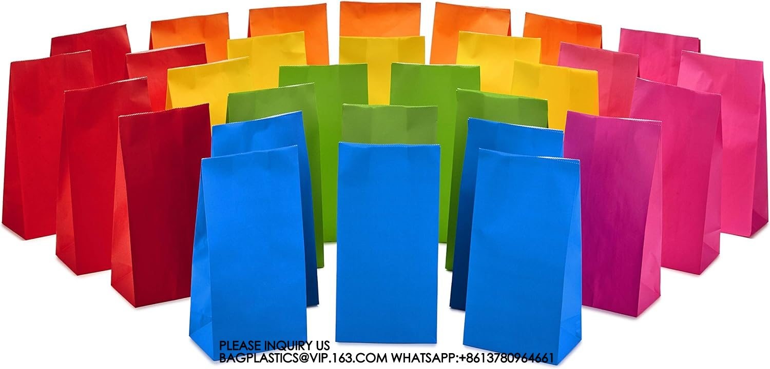Solid Color Party Favor And Wrapped Treat Bags Blue, Red, Green, Yellow, Orange, Pink For Birthdays