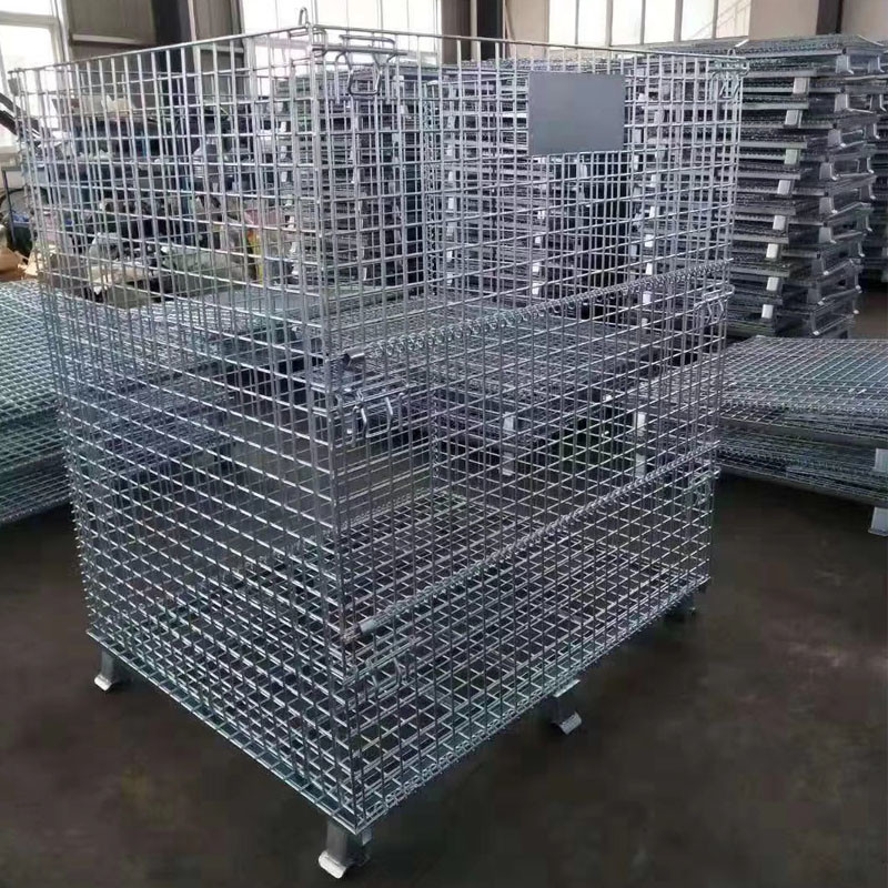 Foldable Heavy Duty Galvanized Collapsible Wire Mesh Containers With Caster Wheels
