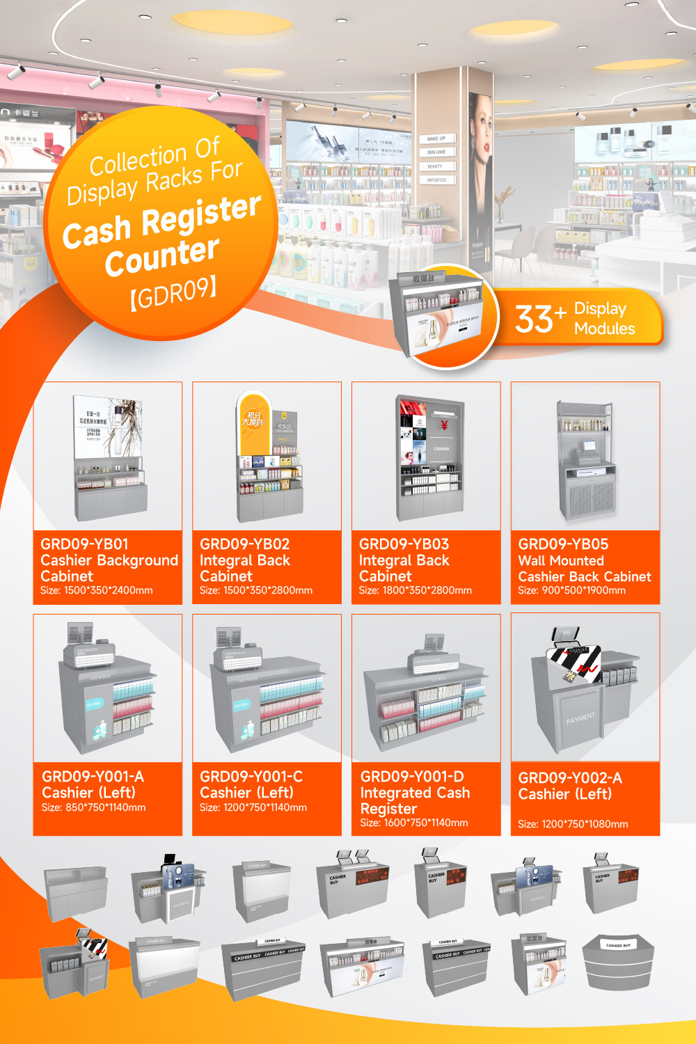 GDR09-Y001-C Retail Display Counter with Acrylic Panel Graphics and Cable Management Hole for Cosmetics Counter