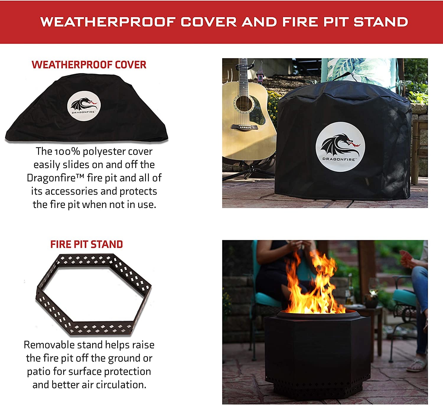 Waterproof Cover Portable Camping Smokeless Fire Pit Dragonfire 23.5 Inch