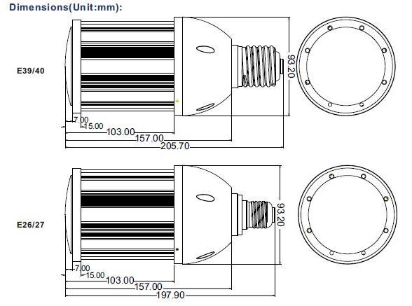 high lumen 130LM/W E27E40E26E39 60W led street light lamp led corn light smd5630 cri>80 3 years warranty CE ROHS