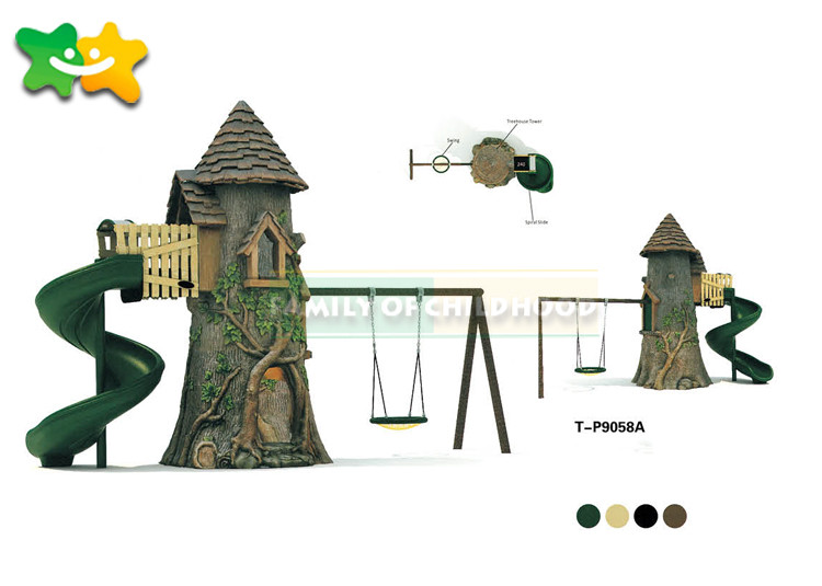 Customized Design Wooden Playground Slide Double Swing Long Service Life