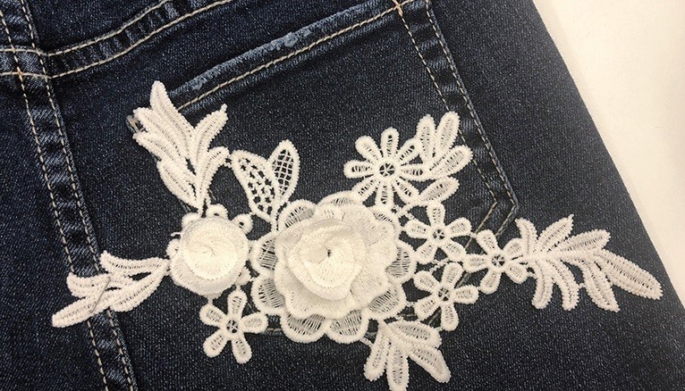 Watersoluble embroidery flower patches for clothes DTM Polyester Material