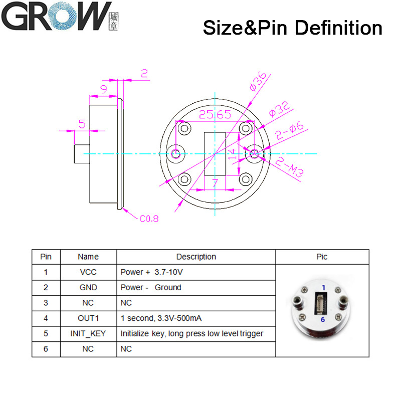 Grow Kr501 High Level Output DC3.3-10V Fingerprint Control Module