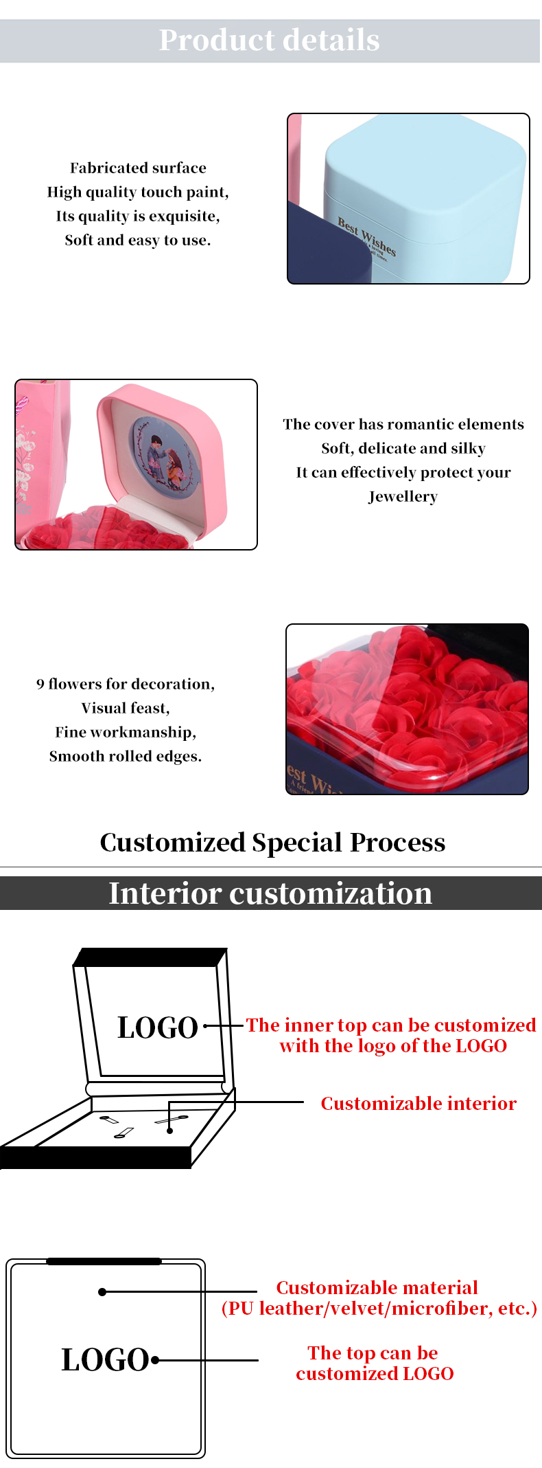 Custom Size Rose Immortal Drawer Flower Jewellery Box For Stud Earrings Pendant