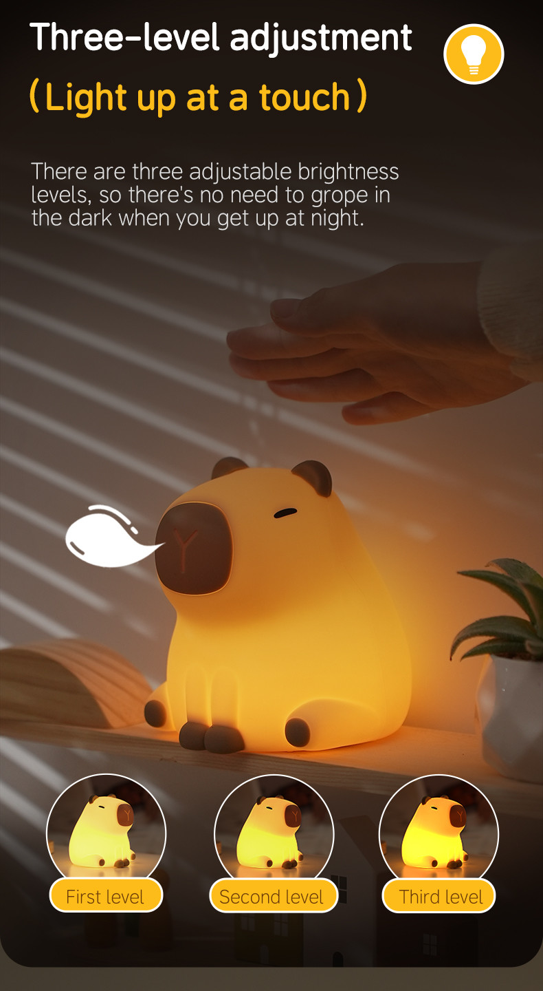 Creative Capybara LED Night Light Cute Silicone Bedside Table Lamp For Kids' Room Smart Home Gift