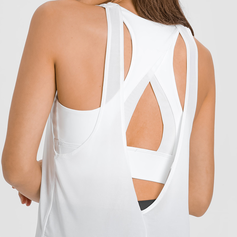 Ice Feel Yoga Lightweight Nylon Built in Bra Loose Women's Tank Tops