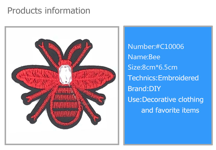 8 * 6.5CM Size Bee Embroidered Patch , Bumble Bee Patch Various Designs