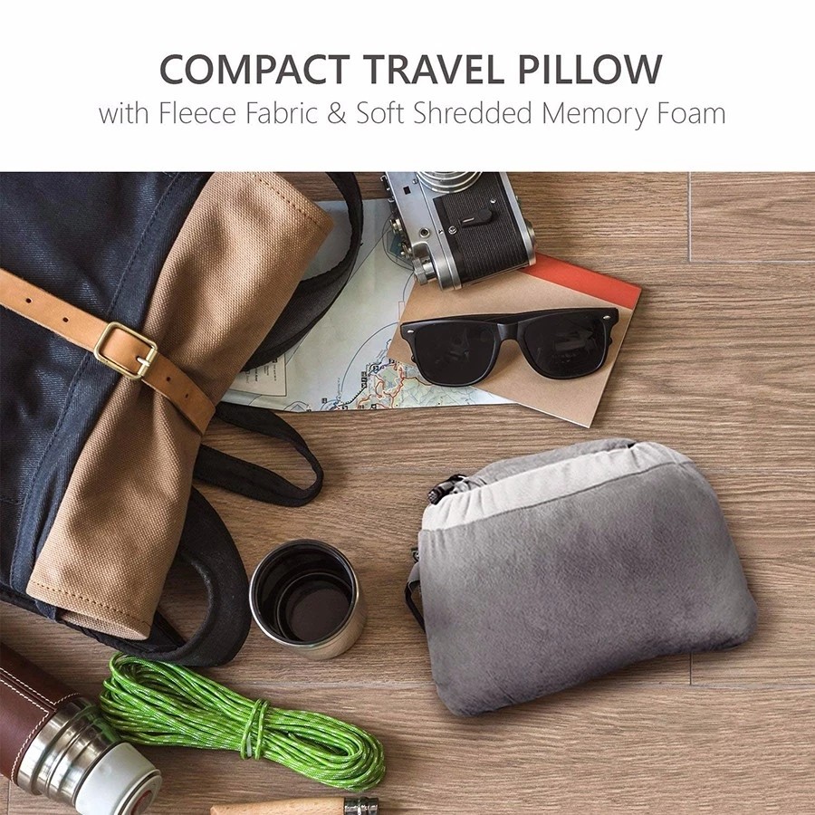 Portable Memory Foam Neck Pillow , Grey Large Memory Foam Pillow Velour Fabric Case