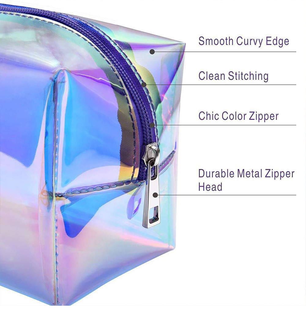 Women F Color Holographic PVC Cosmetic Travel Bag