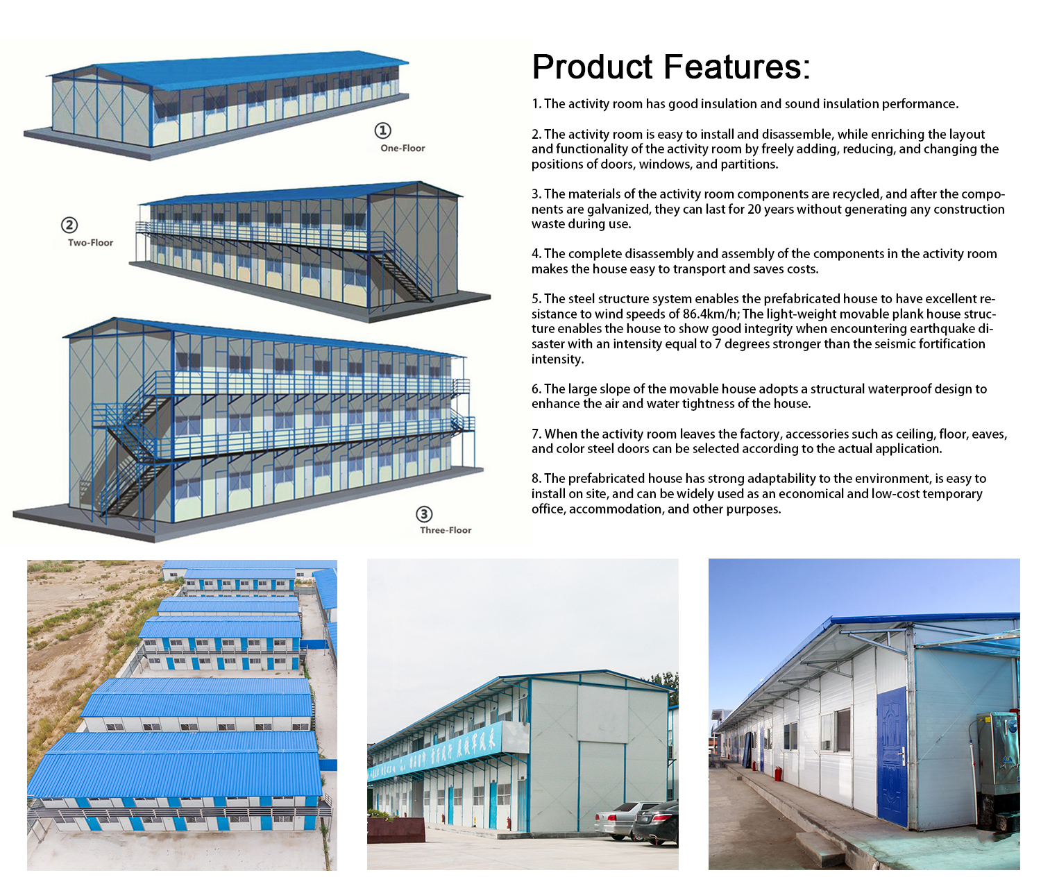 Customizable Options Steel Prefab Tiny Home Kit for Store Hotel Engineering Hospital