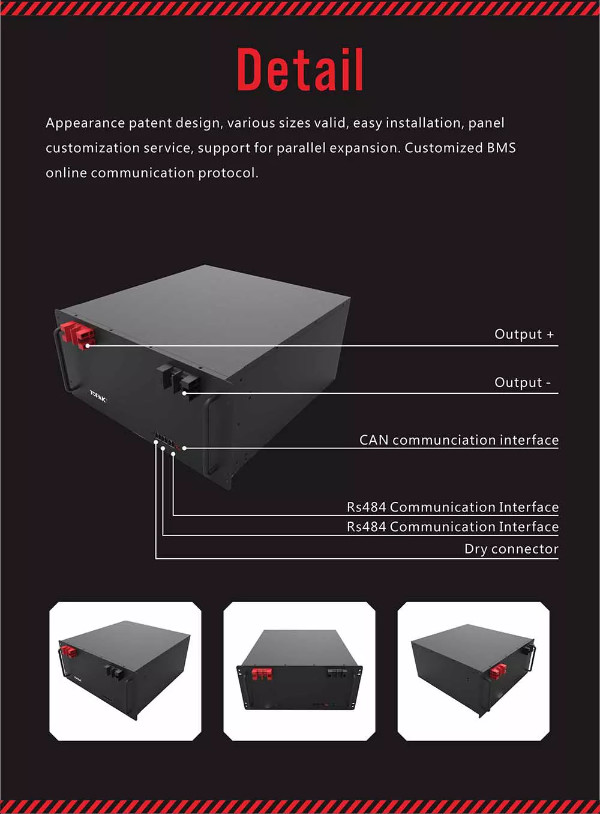 Stacked Energy Storage 10kw Solar Battery Lighter 200Ah UPS Battery Unit