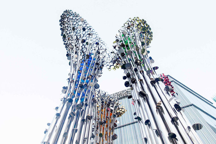 Square Silver Stainless Steel Sculptures Abstract Outdoor Metal Tree Sculpture