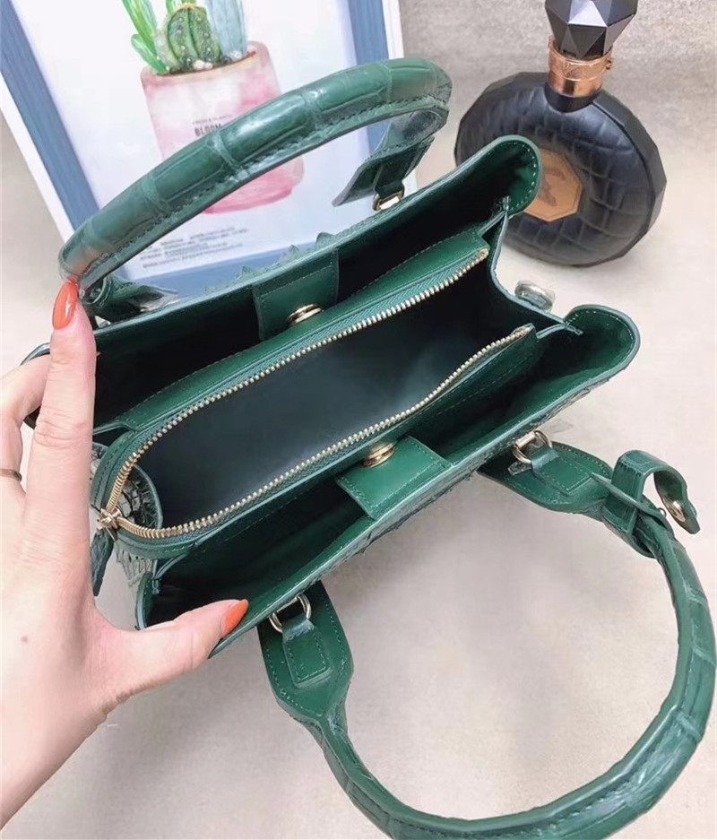 Genuine Alligator Leather Lady White Purse Female Single Shoulder Bag Authentic Crocodile Skin Women Top-handle Handbag