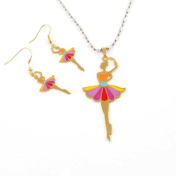 South American Fashion Stainless Steel Earrings With Matched Pendant Necklace