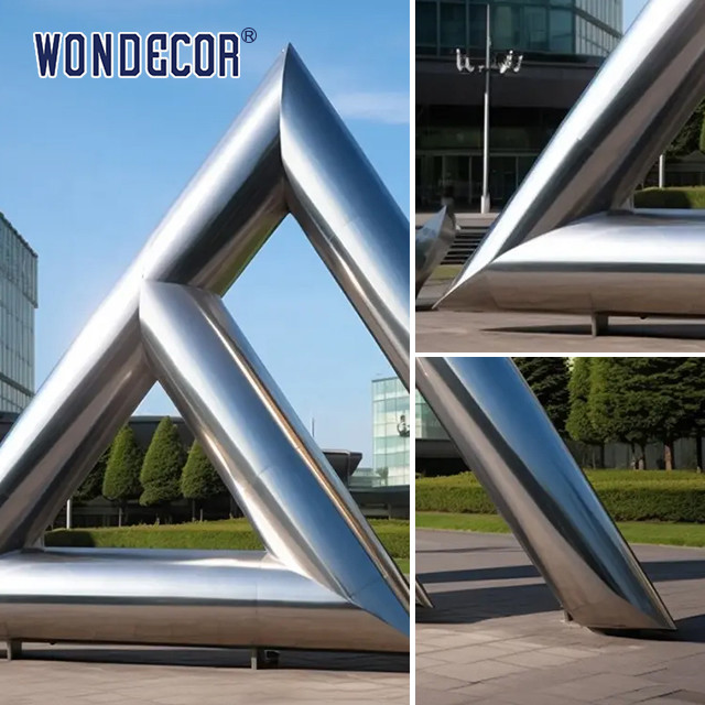 Large outdoor park forging metal modern geometric triangular stainless steel sculpture