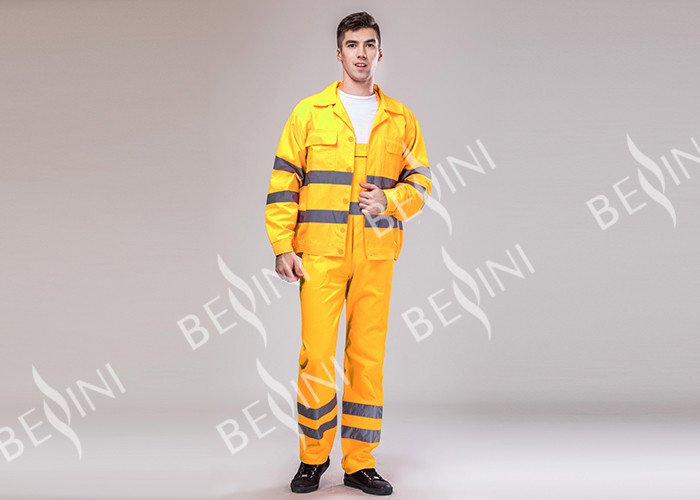 80% Polyester 20% Cotton Twill Safety Work Clothes High Visable Orange Jacket Bib Pants Suit
