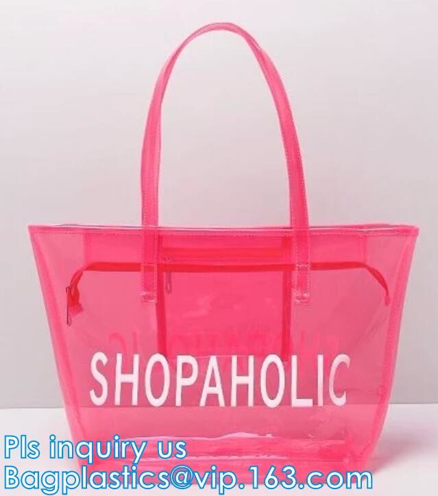 transparent plastic tote shopping pvc bag, Cosmetic Packaging Clear PVC Bag, Plastic Bags with Your Own Logo, shopper