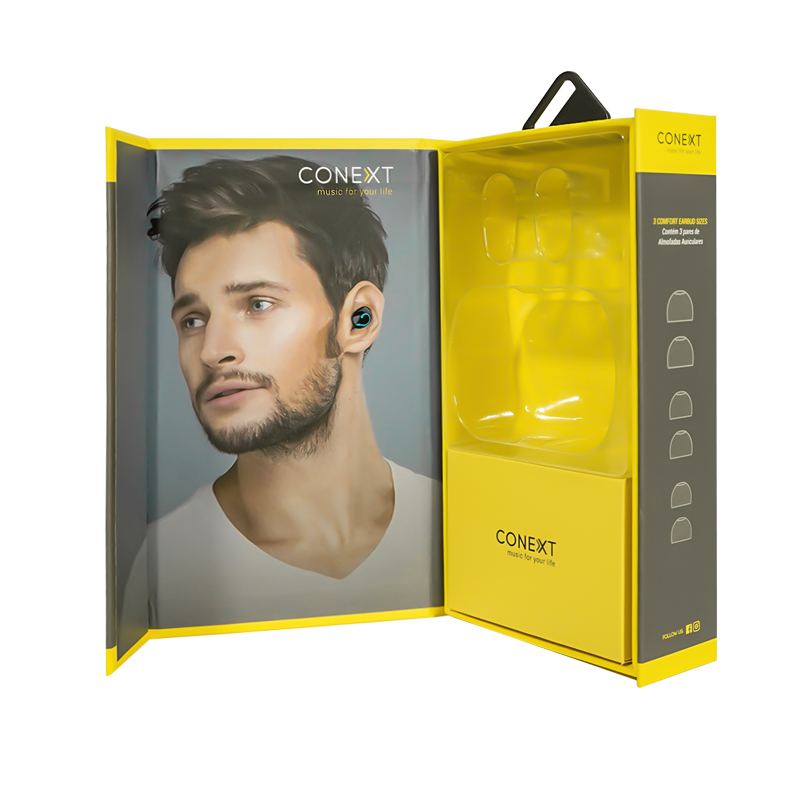 Custom Logo Magnetic Paper Earphone Packaging Box Book Shape With Blister