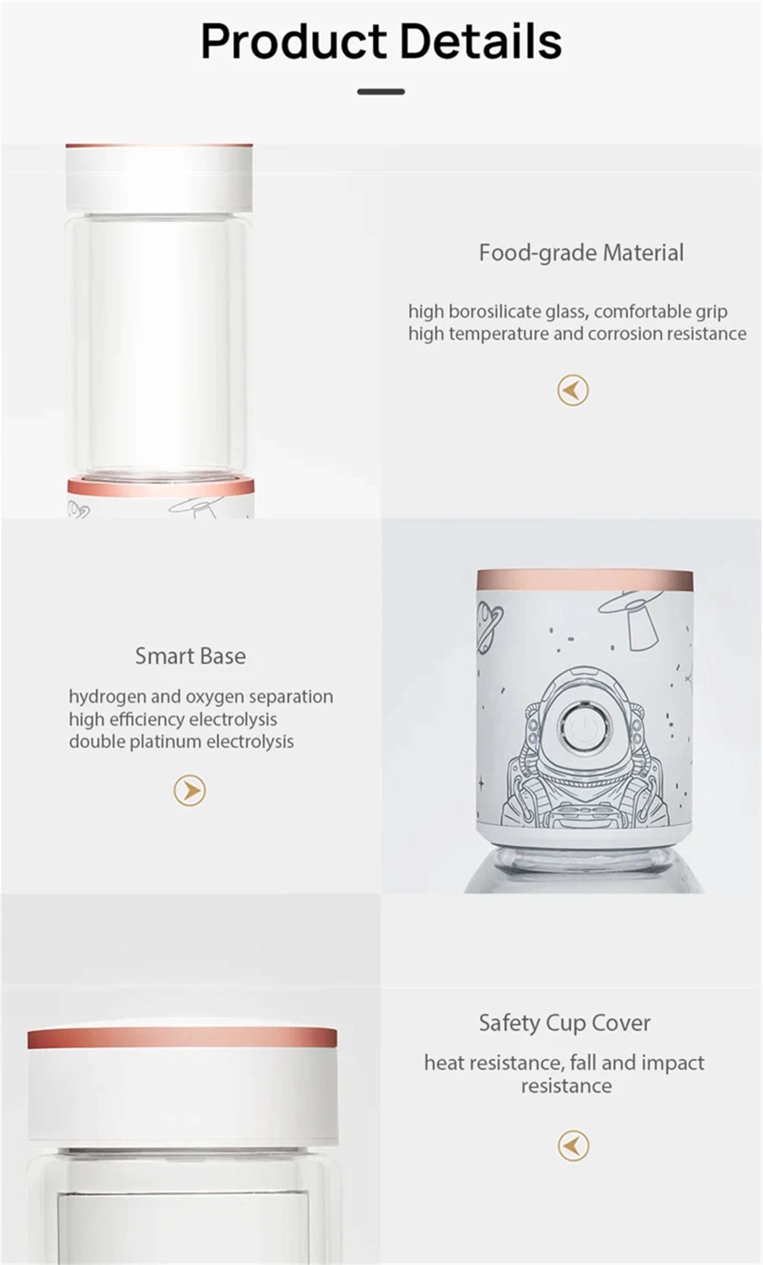 Reduce Fatigue 310ml Hydrogen Rich Water Cup WEIZI High Borosilicate Glass