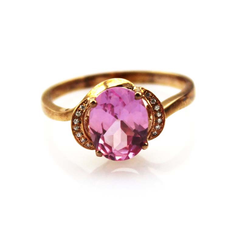 18k Rose Gold Plated Silver 7x9mm Oval Created Ruby Gemstone Ring (T64)