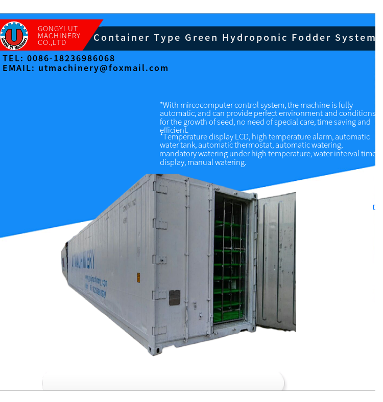 40FT Vertical Hydroponic Container Fodder Machine for Growing Sprouts Barley on Farms