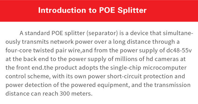 10/100M 48V to 12V Active Isolated PoE Splitter IEEE802.3af/at for POE switch and IP Cameras