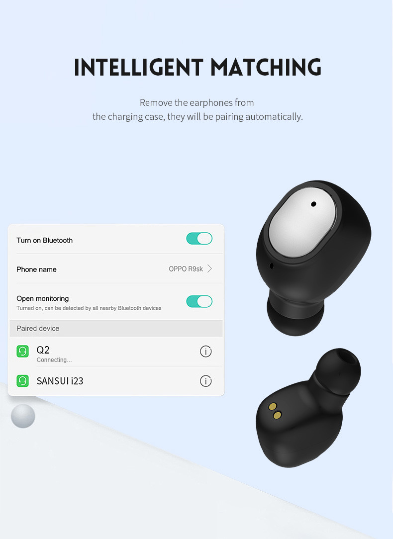 Factory OEM Q2 Q1 sports bass BT earphone True Earbuds tws earphones