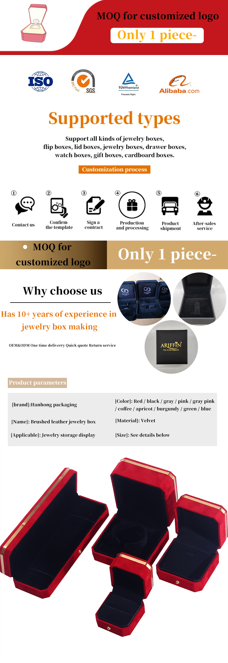 Wholesale manufacturing Necklace Ring Jewelry Set Packaging box Jewellery gift Box Custom logo red Velvet Jewelry Box with Golden Edge