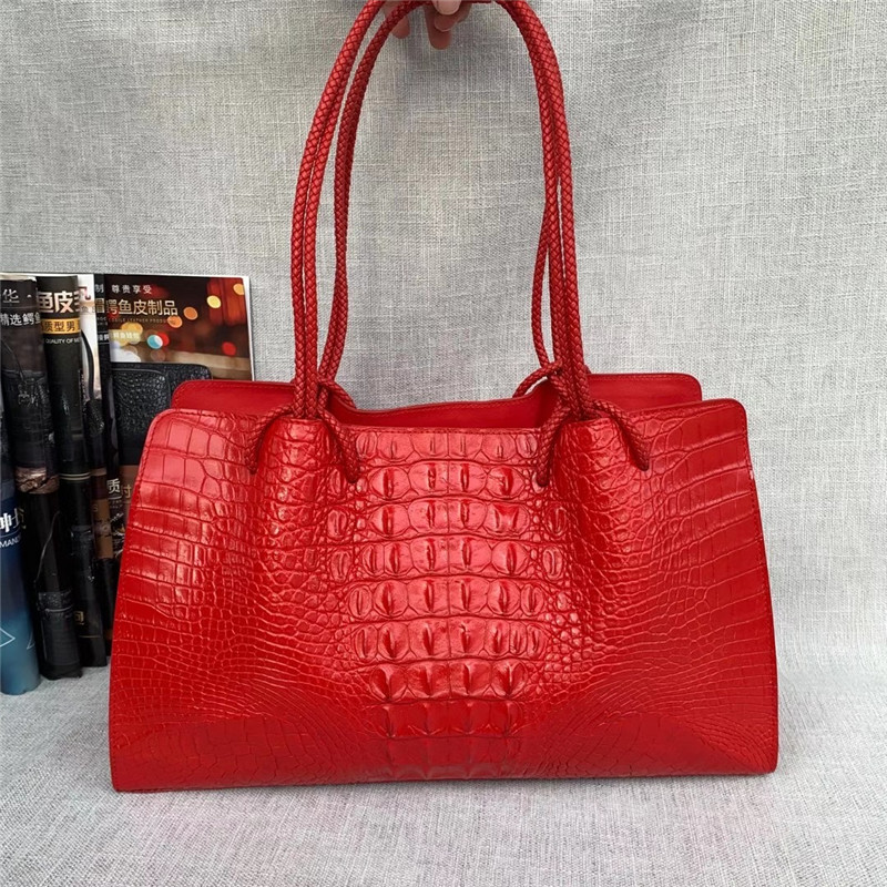 Genuine Alligator Leather Lady Large Totes Exotic Crocodile Skin Female Top-handle Handbag Women Single Shoulder Bag