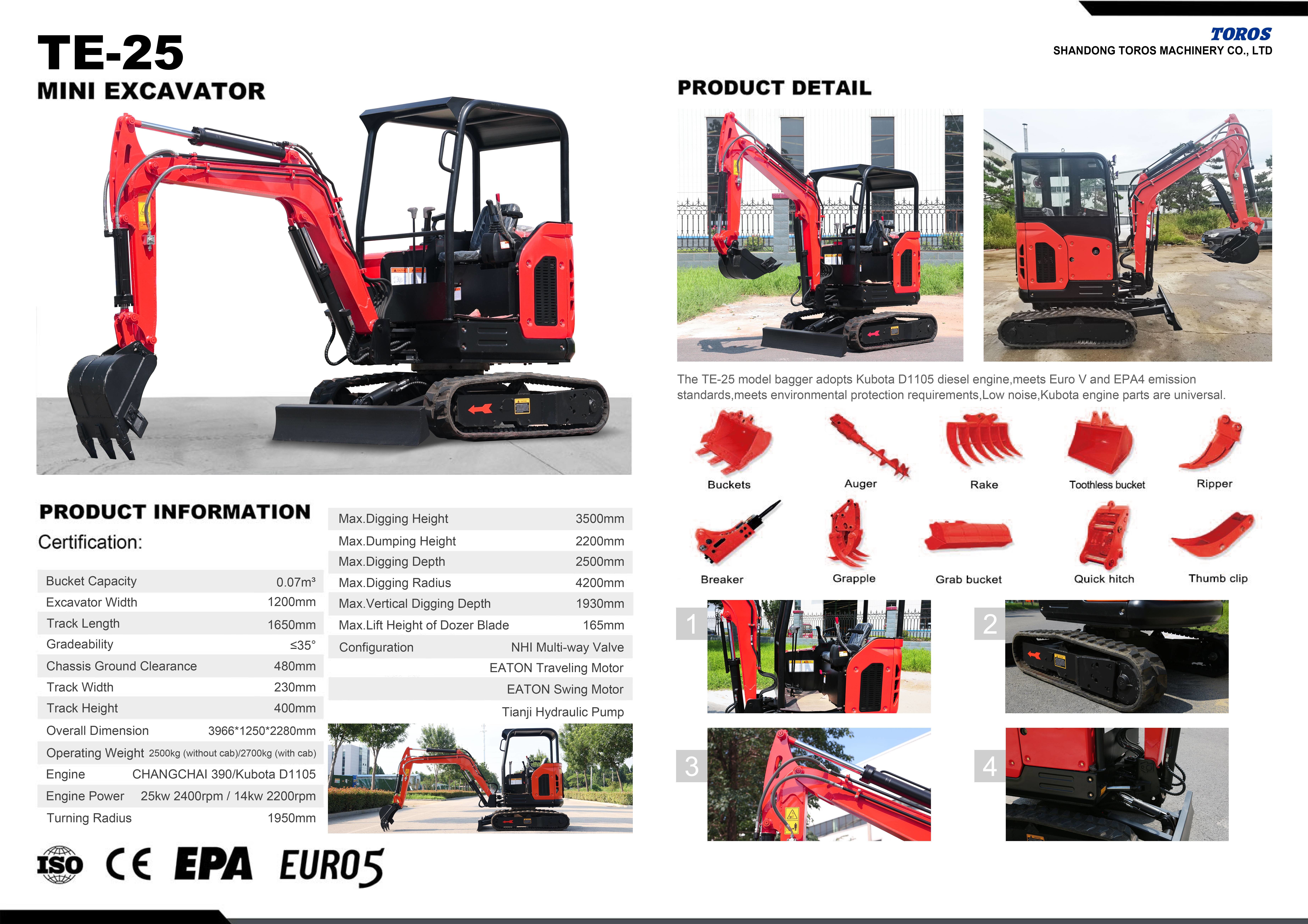 Municipal Engineering 2.5 Ton Mini Excavator 24.5kw Micro Mini Digger With Cab